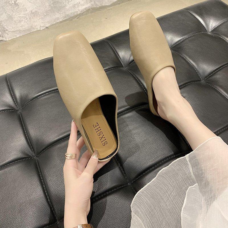 Baotou half slippers women wear spring 2025 new square head retro Internet celebrity heelless office cool slippers