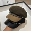 Spring And Autumn Small Fragrant Wind Coarse Tweed Light Luxury Rhinestone Strip Octagonal Hat European Old Money Wind High Quality Duck Tongue Beret