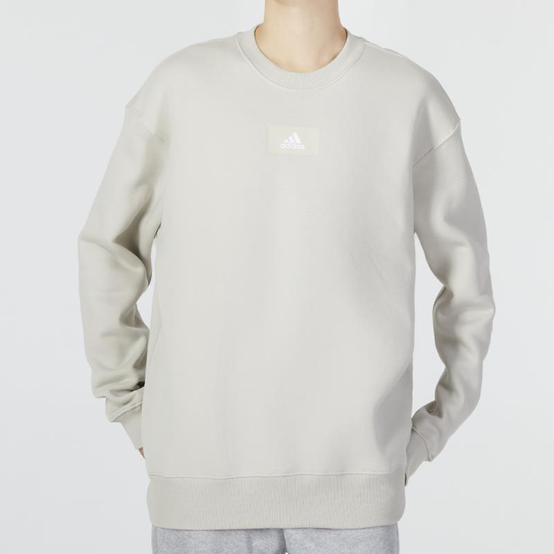 Adidas Pure Color Logo Sport Casual Round Neck Sweatshirt Men Sweatshirt Khaki HK0396