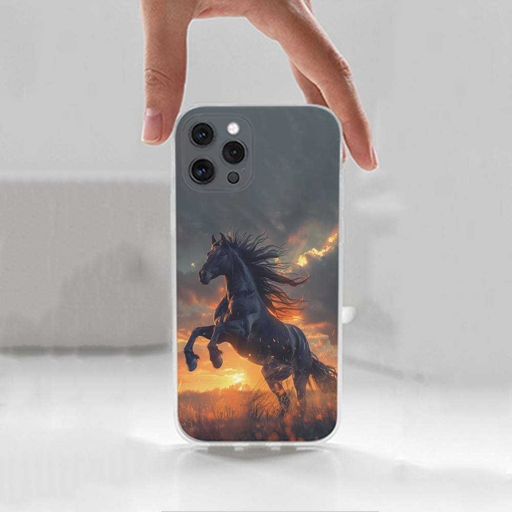 Galloping Horse Animal For iPhone 12,Mini,16,X,17,Plus,11,Max,13,XR,15,Pro,14,SE,XS,Transparent Soft Cover Case
