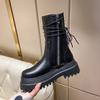 Versatile Martin boots 2025 autumn and winter new rear lace-up side zipper thick-soled heightening women's short boots British style knight boots
