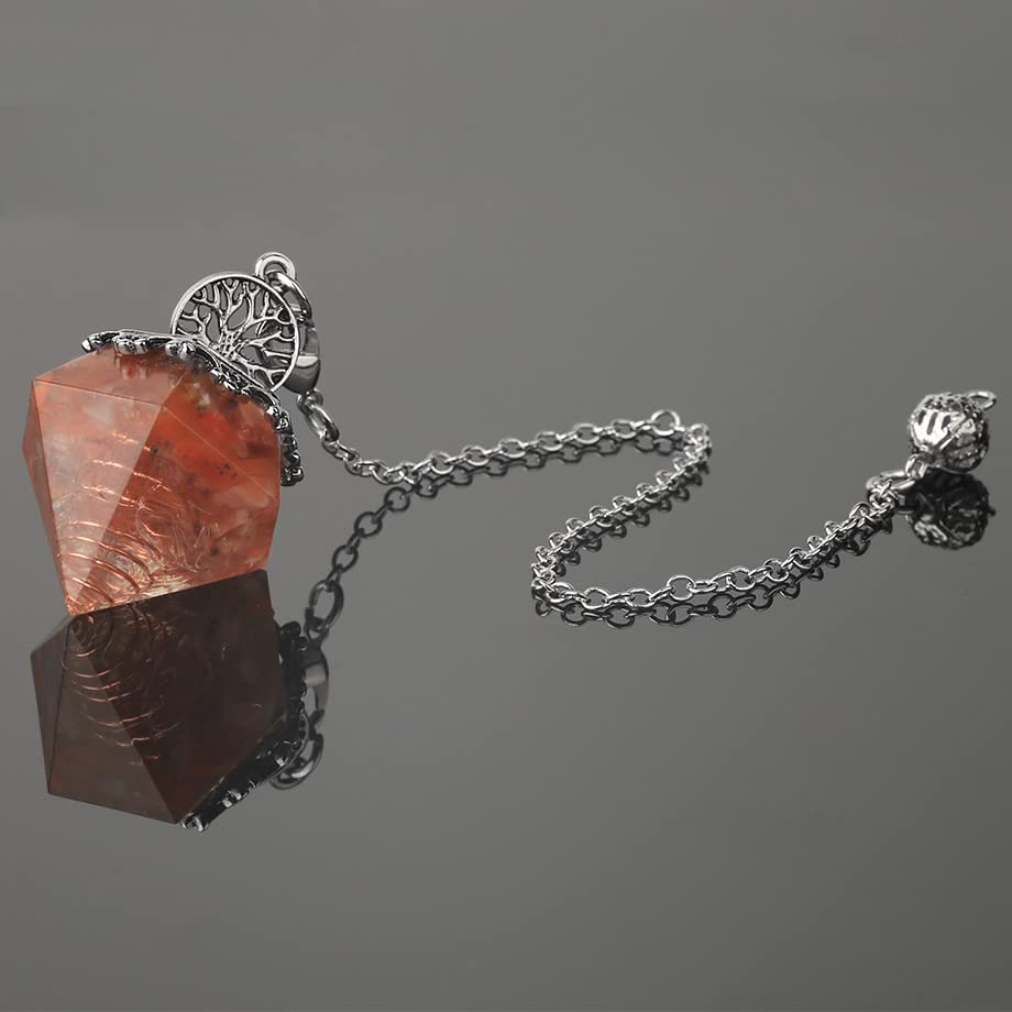 [Magic of Sedona] Diamond-Shaped Orgonite Pendulum with Carnelian Tree of Life, Power Stone, Dowsing, Divination, Orgone Power