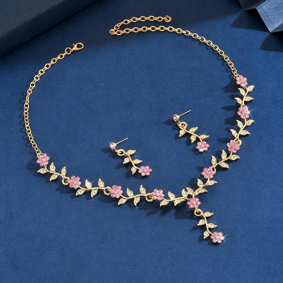 Ladies  Fashion Flower Leaf Necklace Earrings Jewelry Set Suitable for Wedding, Party, Festival Gifts