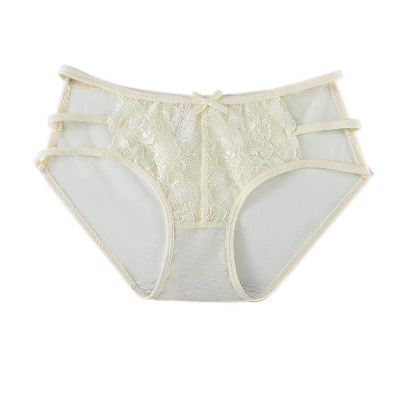 Damen Spitzen-Tanga im japanischen Stil: Hohle Netz-Mid-Waist, Bequeme & Atmungsaktive Baumwoll-Schritt-Slips.