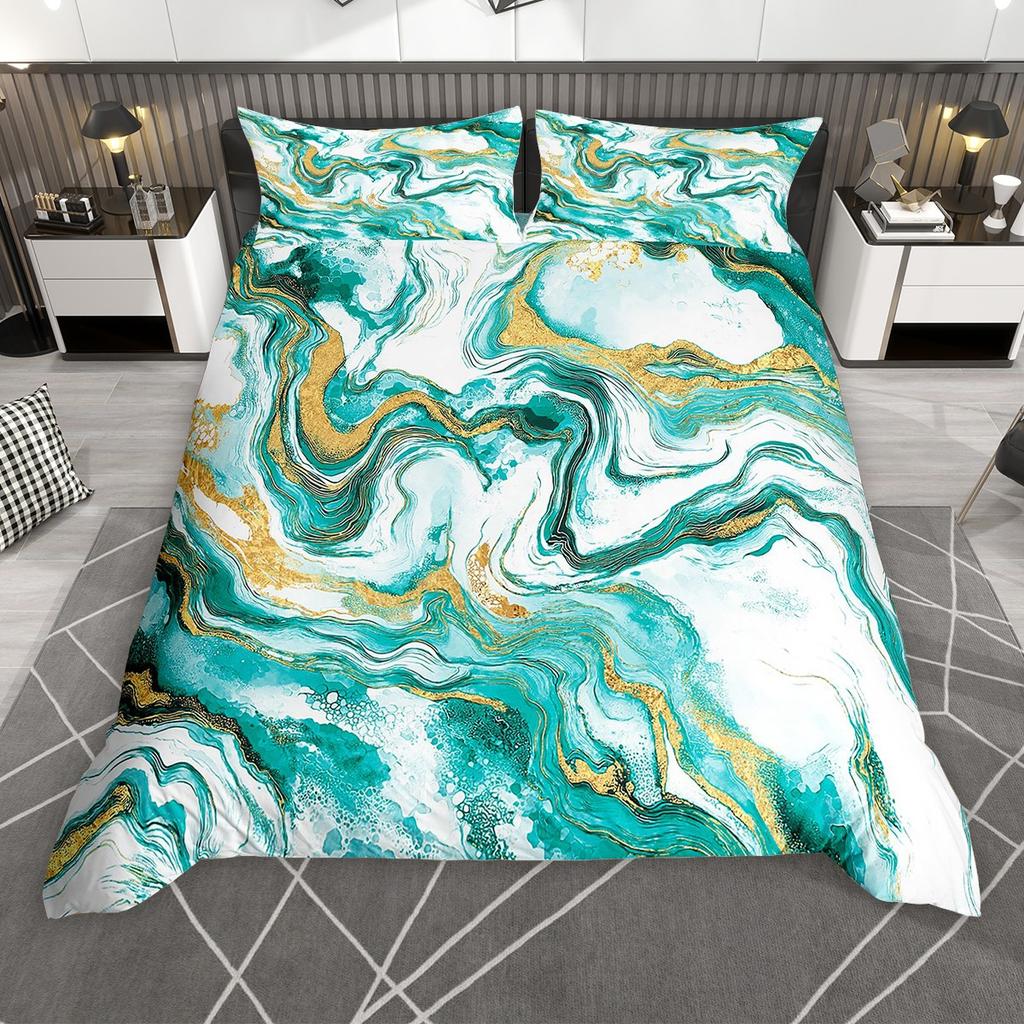 Homewish Chic Marble Duvet Cover Set, Aesthetic Watercolor Artwork Comforter Cover Set, Colorful Marbling Bed Set