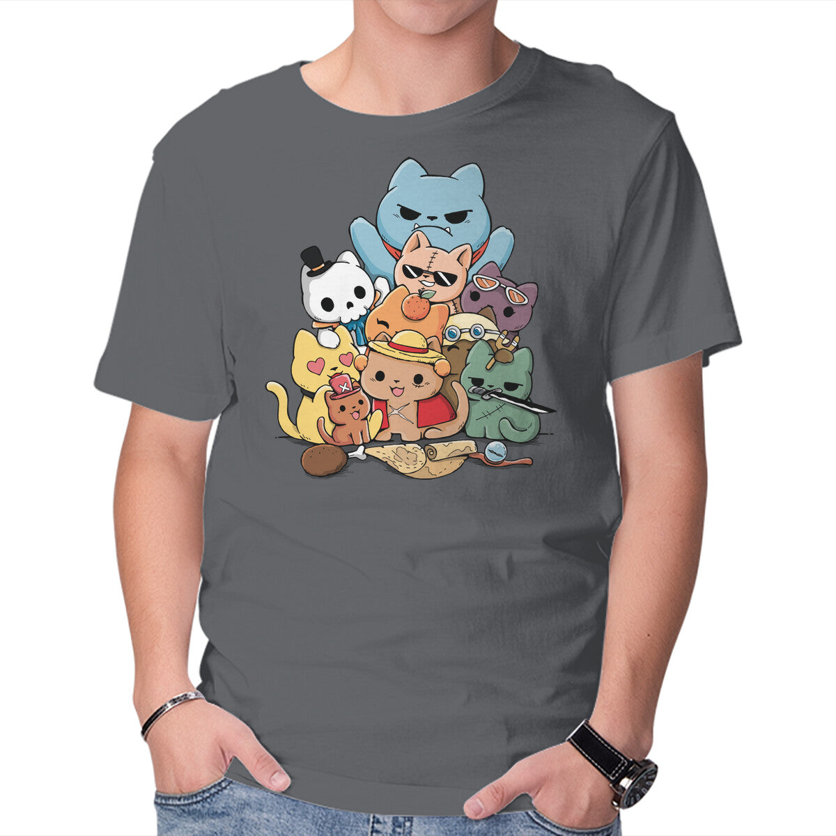 Unisex Crew Neck T-Shirt Nakama Kittens Graphic Short Sleeve Casual Tee M