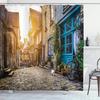 Rustic Wooden Door Shower Curtains Vintage Brick Wall Greenery Leaves Modern Retro Printed Bathroom Decor Bath Curtain Set Hooks