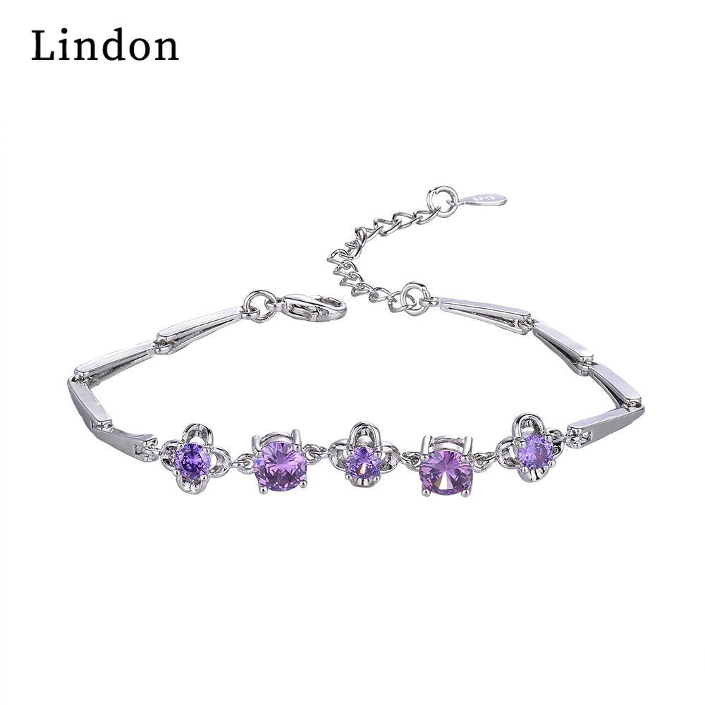 

Линдон циркон браслет ювелирные изделия геометрические бусины браслеты-цепочки модный тонкий свадебный подарок для подруги женщин фиолетовый