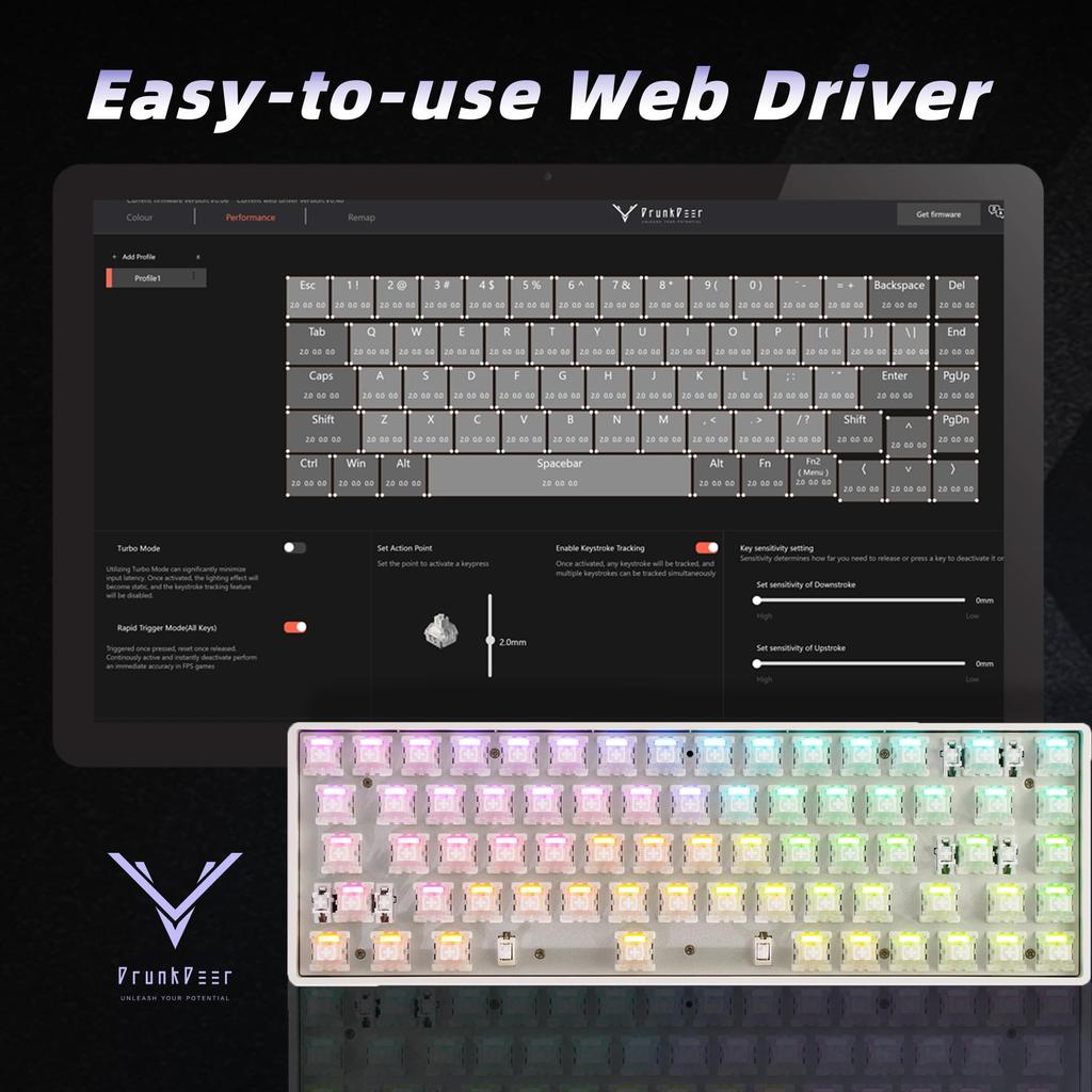DrunkDeer G65 eSports Gaming Rapid Trigger-Tastatur, Hall-Effekt-Schalter, Magnetschalter, Last Win Release, Dual-Trigger-Modi, einstellbar, Grau