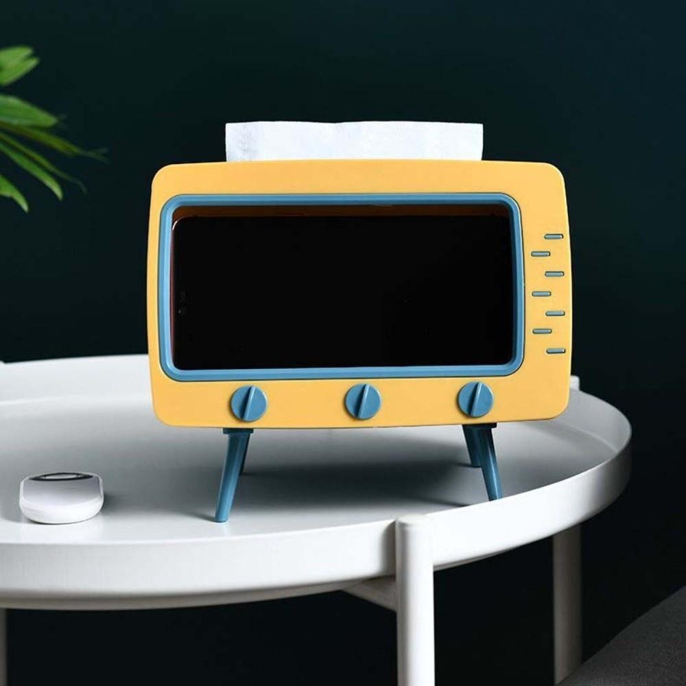 Phone Holder TV Desktop Tissue Box Square Tissue Dispenser Cute Funny Paper Storage Box Restaurant