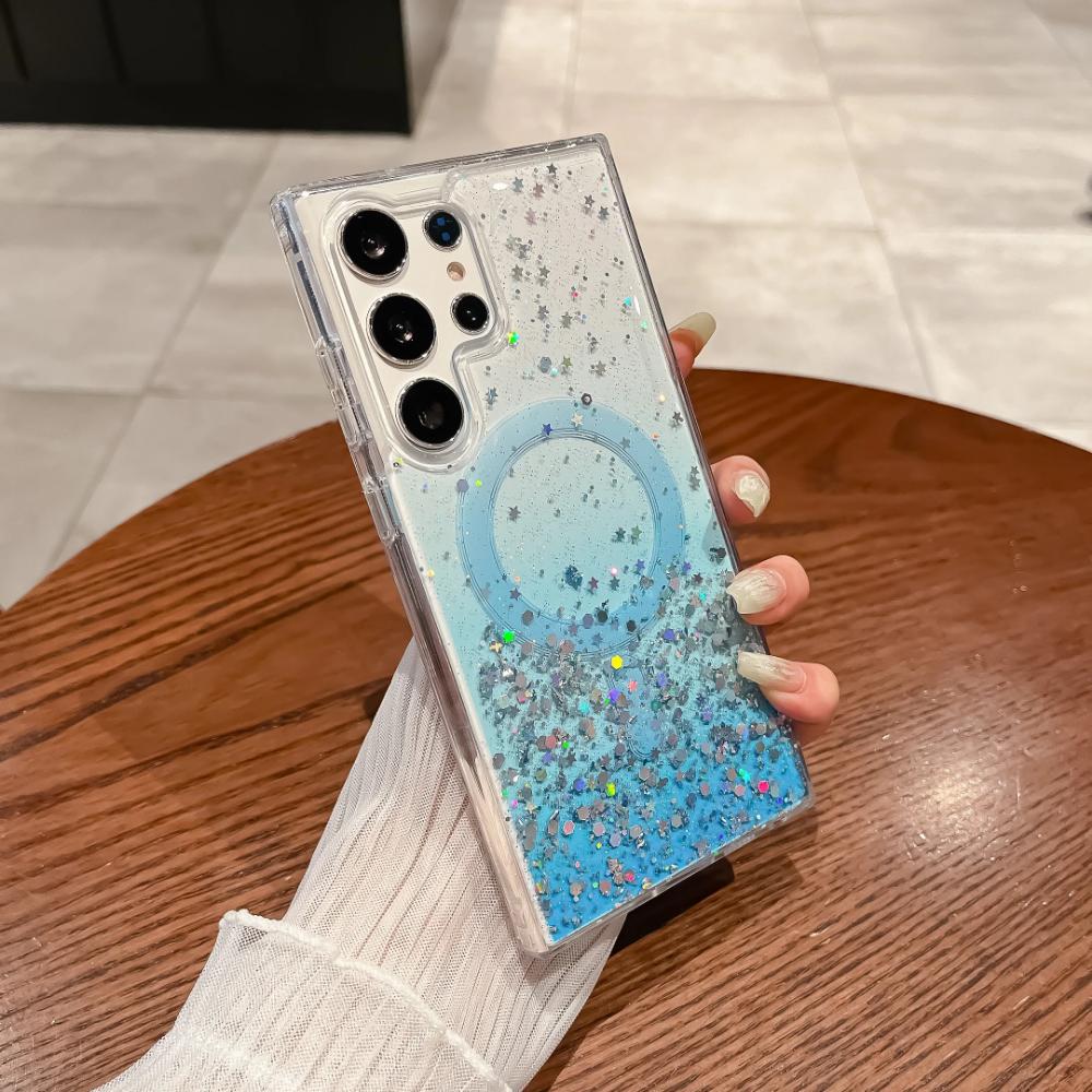 

Магнитный чехол для Samsung Galaxy S24 Ultra S23 S22 Plus S23 FE, беспроводной чехол Chagre для Magsafe, эпоксидная блестящая звезда, мягкий корпус for Galaxy S23 синий