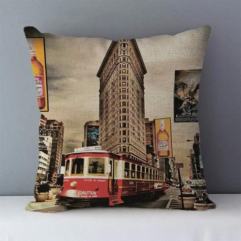 Retro cozy couch cushion cover home decorative pillows London  scenic printed square  pillowcase seat back cushions