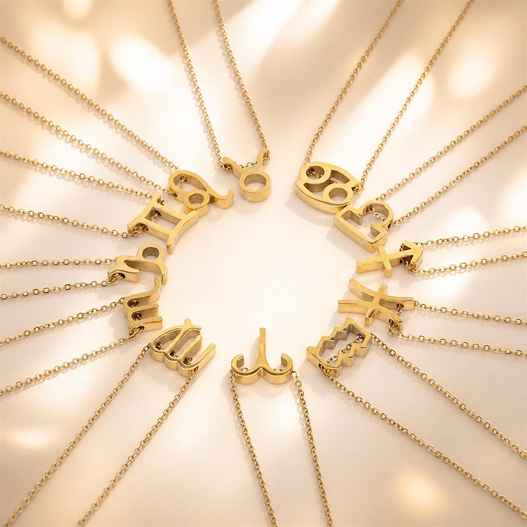 Creative Zodiac Pendant 18K Gold Stainless Steel Necklace