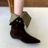 Sheepskin Version~ Niche V-buckle with Pointed Western Cowboy Boots Medium and High Boots Long Boots Women's Flanged Two Wear Stacking Boots