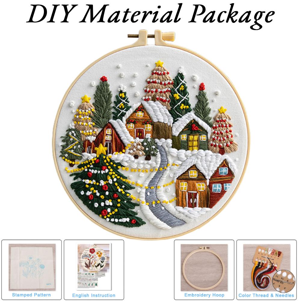 

Christmas Cross Stitch Embroidery Kit Material Pack w/ Needle Thread Instructions DIY Xmas Series Craft Needlework for Beginner