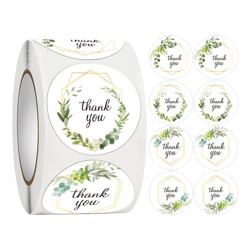 500-Roll 3.8cm Floral Thank You Stickers: Round Adhesive Labels for Gift Wrapping & Sealing