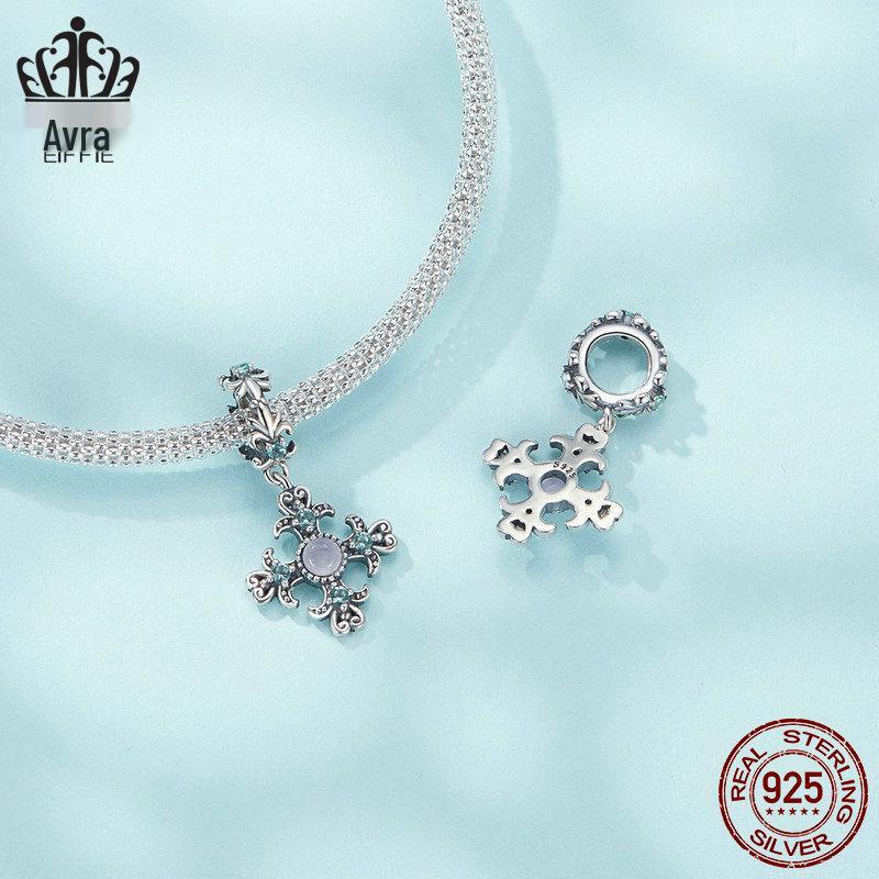 Retro Iris Cross Pendant in S925 Sterling Silver with Platinum-Plated Beads for DIY Jewelry