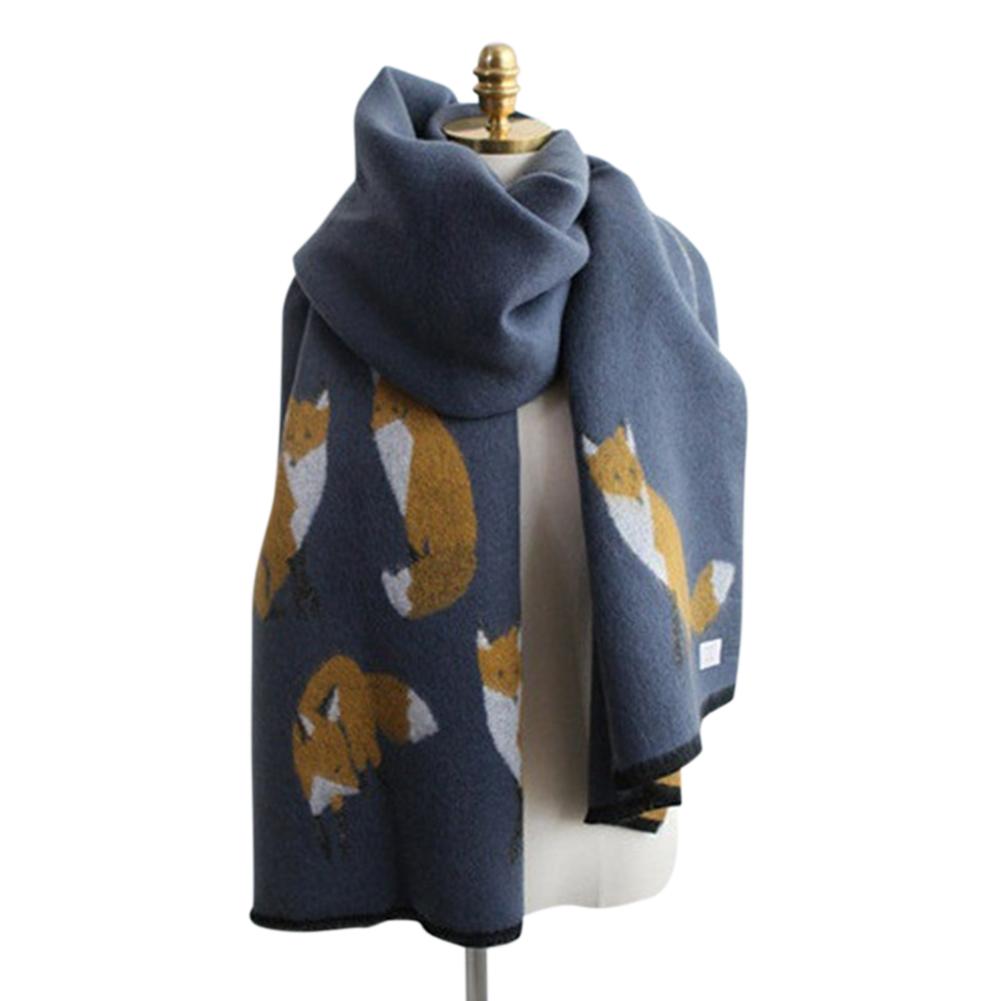 Women Winter Warm Cashmere Scarf Fox Printed Thicken Shawl Fashion All-match Scarf Wrap