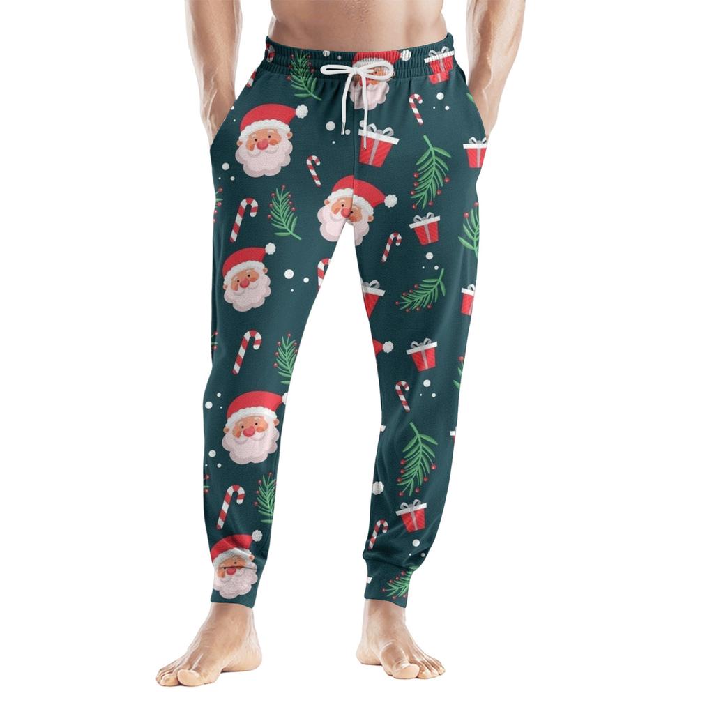 Men's Drawstring Pocket Casual Pants, Checkered Striped Printed Pocket Casual Pants, Home Sleeping Pants