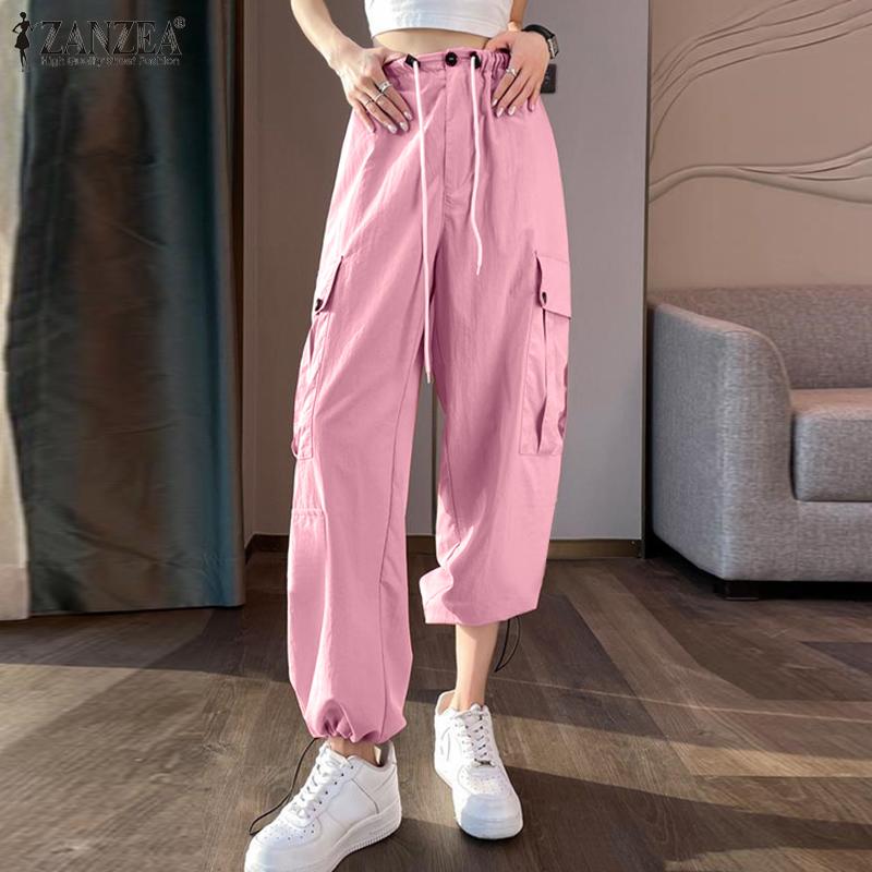 

ZANZEA Женские повседневные свободные длинные брюки с карманами на шнурке