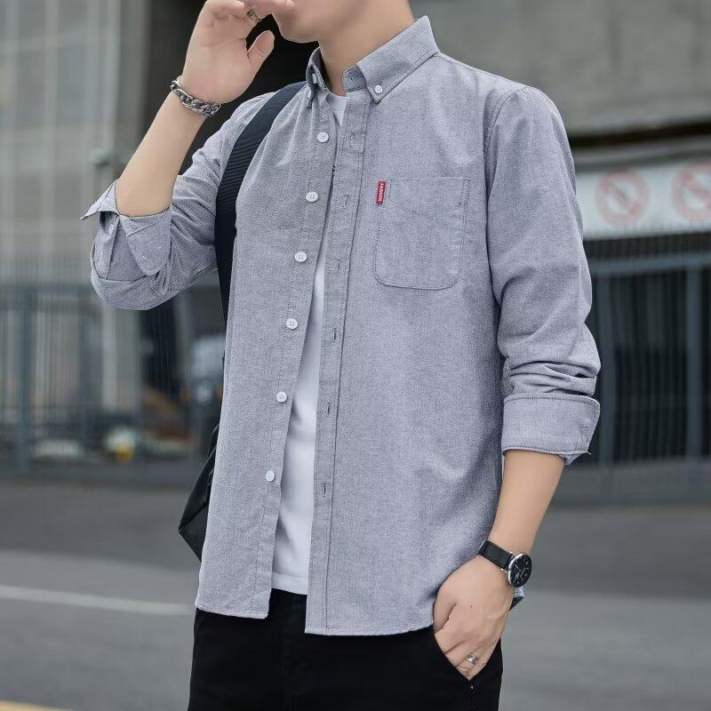 

Мужская рубашка с длинными рукавами, весна и осень, новый свободный тренд, повседневная рубашка, блузка, однотонная рубашка M серый