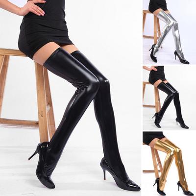 1 Paio Calze Autoreggenti da Donna Colore Solido Calzini sopra il Ginocchio Vestibilità Slim Ecopelle
