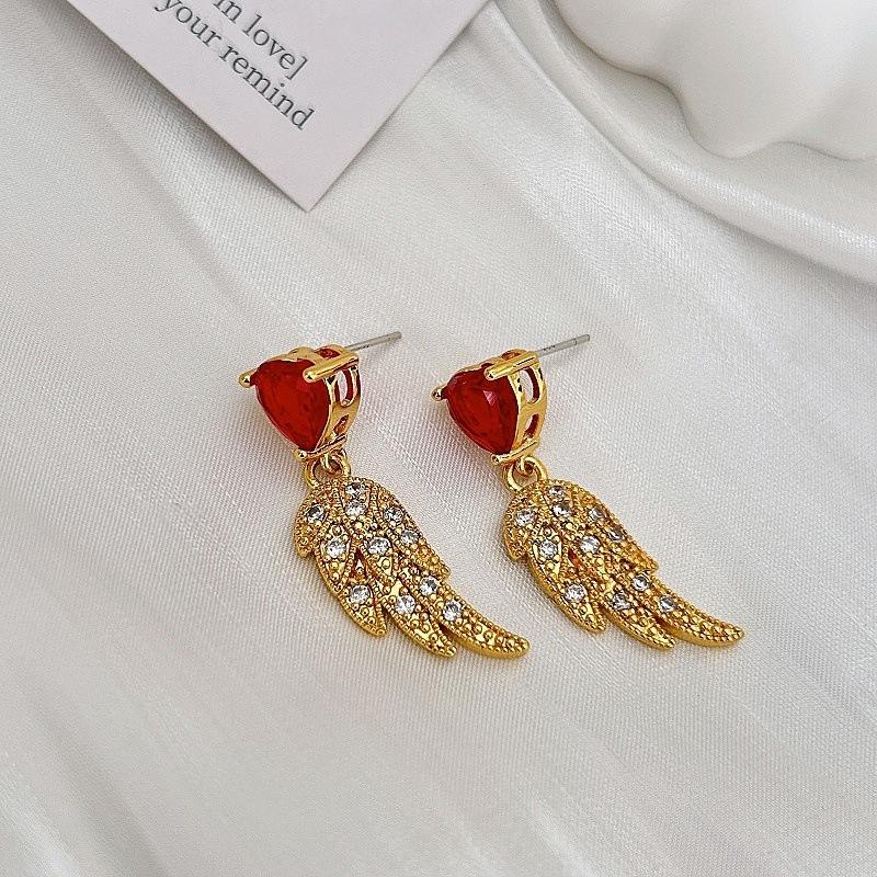 Premium Sense Of Love Feather Wings Diamond Stud Earrings Light Luxury Elegant Temperament Exquisite Earrings Unique Personality Earrings Women