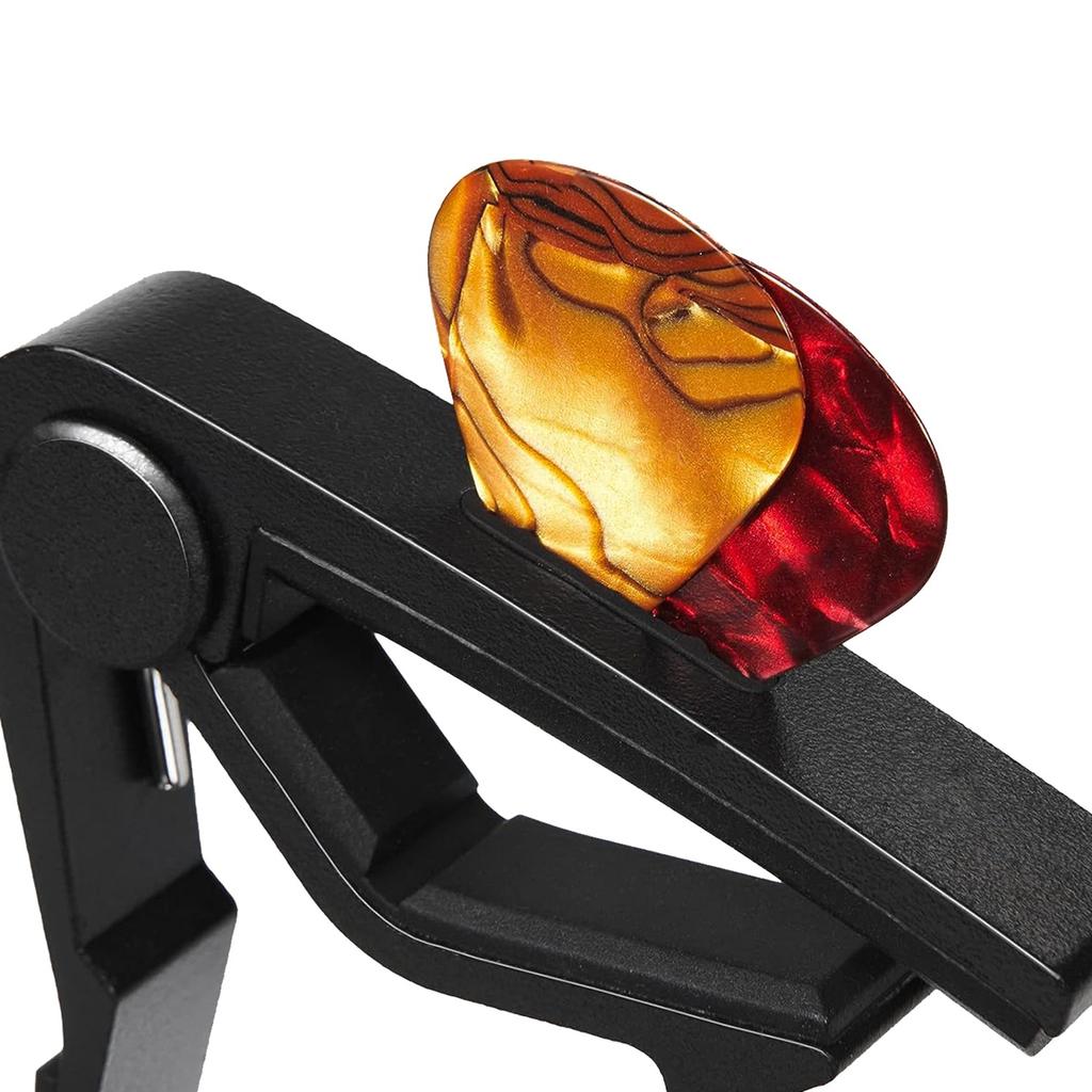 2 Acoustic/electric Guitar Capo Aluminum Alloy Wood Grain Capo + 5 Picks with Pick Slot