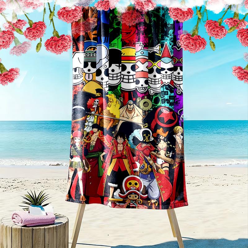 Pirate Anime Print Beach Towel, Large Soft Quick Dry Towel for Beach Camping Swimming