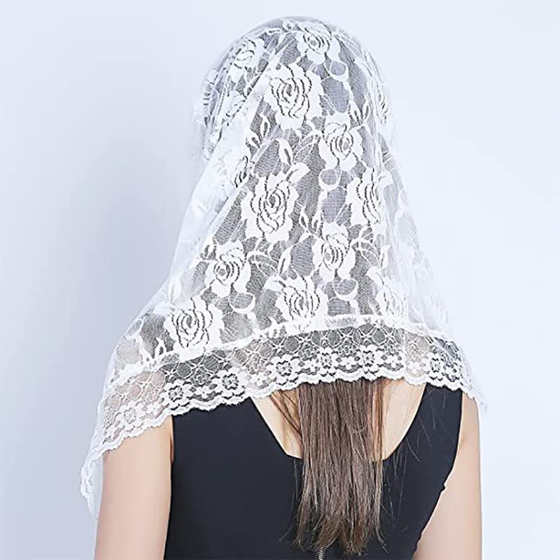 Uccellino Catholic Veil for Mass, with Attachment Comb, Non-Slip Lace Veil for Worship, Church Veil (Black or White)