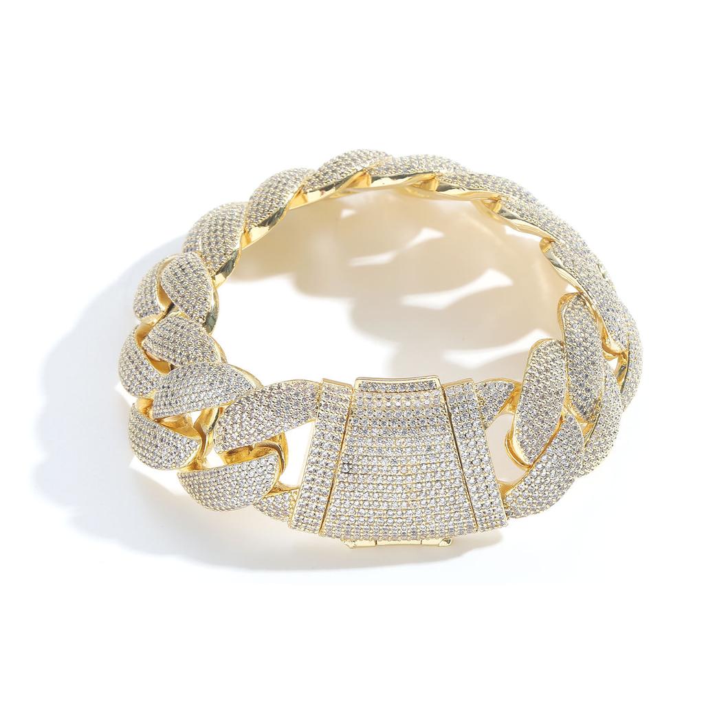 Hip Hop 22mm 18k Gold Plated Cuban Chain Link Geometric Fine Fashion Unisex Luxury Iced Zircon Big Bracelet Charms Gift