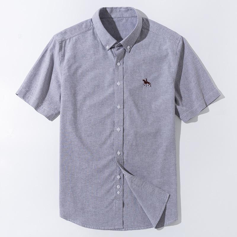 100% Pure Cotton Oxford Shirt For Men’s Short Sleeve Solid Stripe Leisure Embroidered Horse Social Business Formal Dress Shirts
