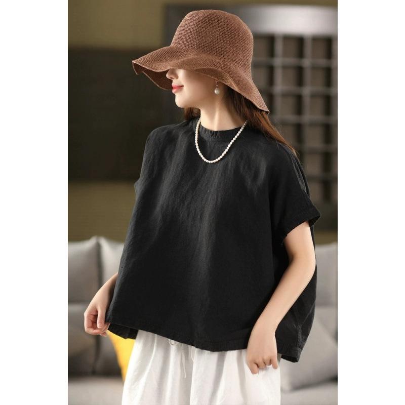 Damen Plus Size Weißes Leinen Sommerhemd - Japanischer Retro, Einfacher Luxus