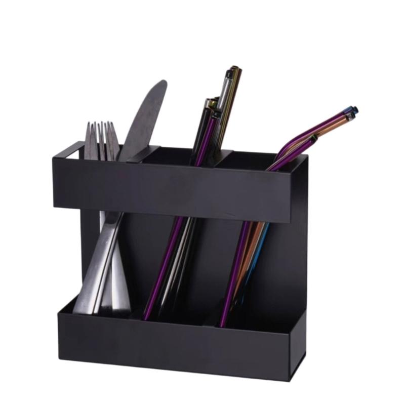 Multifunctional Storage Rack For Straws Cutlery 3 Section Cabinet Organizers With Drainage Design Kitchen Accessory