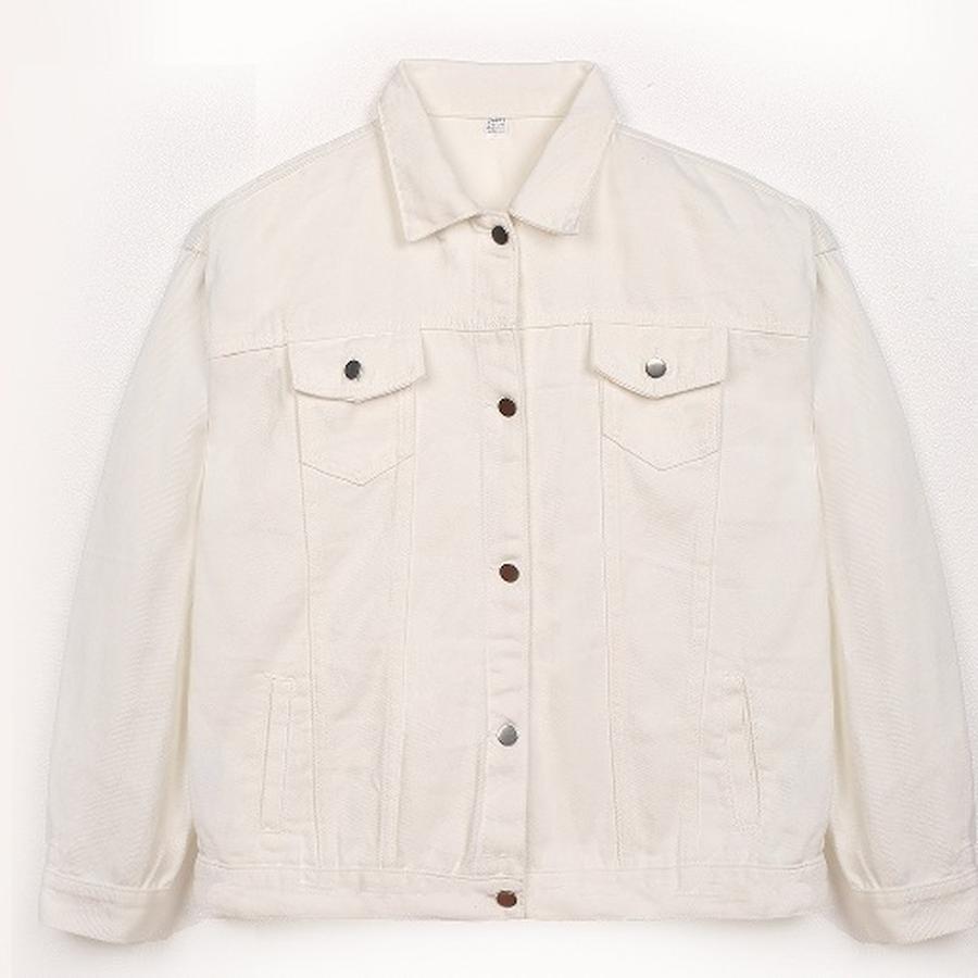 

Розовая Весенняя Новая Красочная Джинсовая Куртка Женская Короткий Рукав Корейский Стиль Свободная BF Куртка с Длинным Рукавом Оверсайз Повседневный Топ S белый