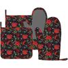 Oven Mitts Pot Holders Set Vintage Butterfly Moon Flower Silicone Kitchen Gloves Potholders Heat Resistant for Chef Baking Cooking Grilling BBQ 4