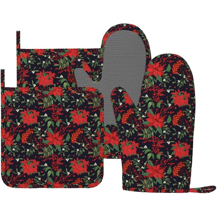 Oven Mitts Pot Holders Set Vintage Butterfly Moon Flower Silicone Kitchen Gloves Potholders Heat Resistant for Chef Baking Cooking Grilling BBQ 4