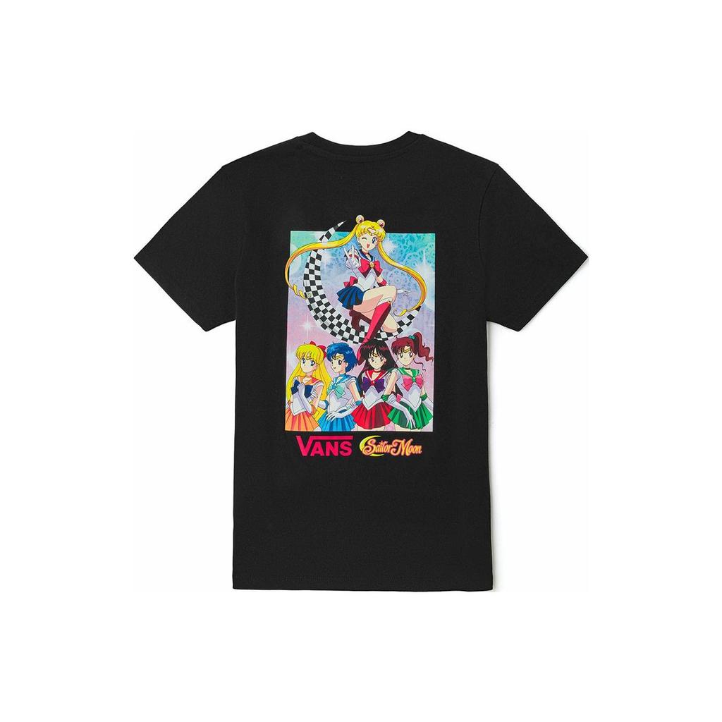Vans Pretty Guardian Letter Logo Cartoon All Over Print Short Sleeve T-Shirt Women T-Shirts Black VN0A7YK8BLK