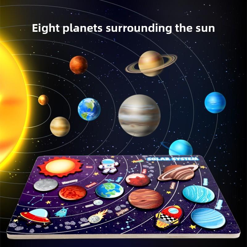 Wooden Space Cartoon Puzzle Cognitive Board For Kids Early Learning Educational