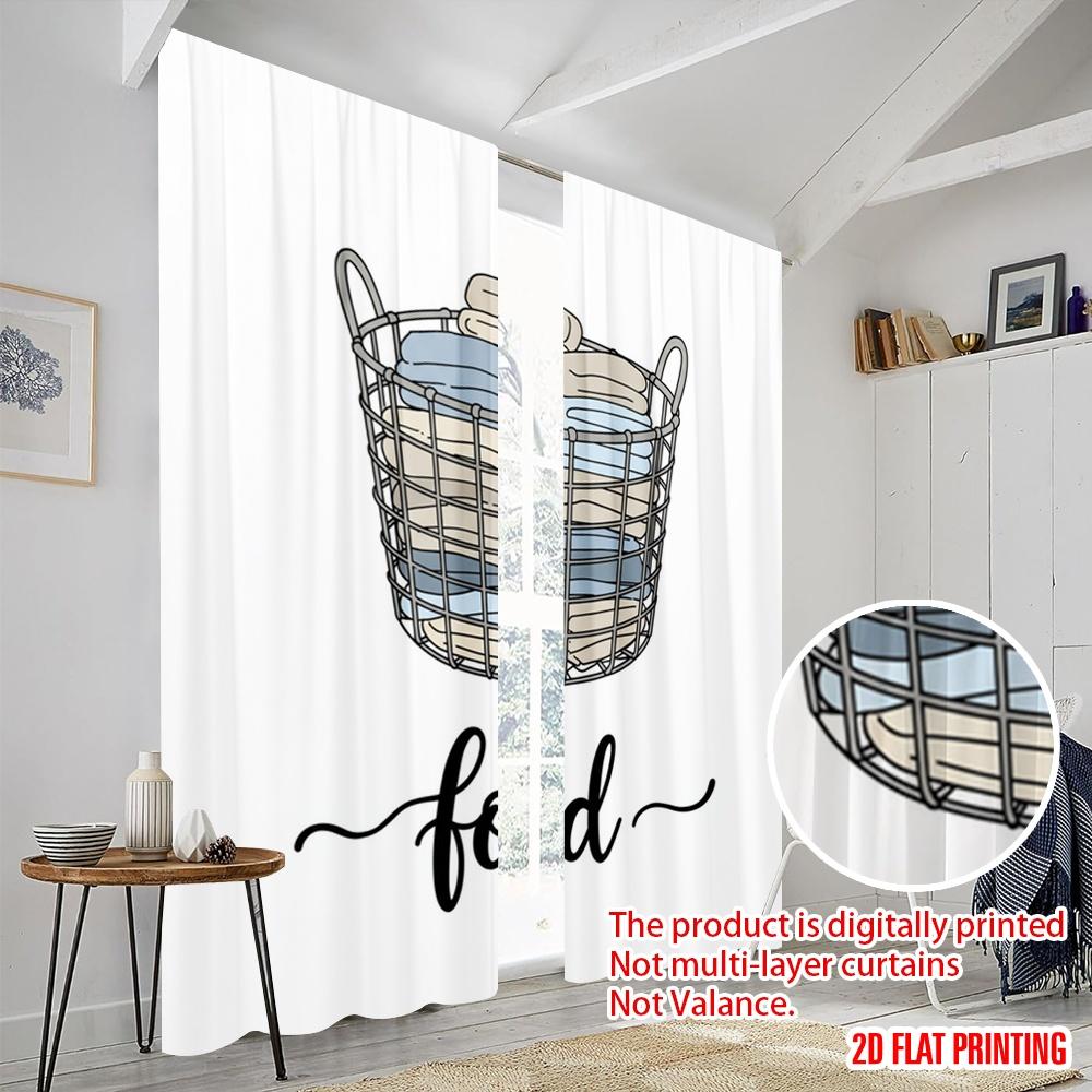 2pcs 2D flat printing Curtains Fold Laundry Basket Polyester Fabric Without Electricity Festive Wall Decor Perfect for gold wall