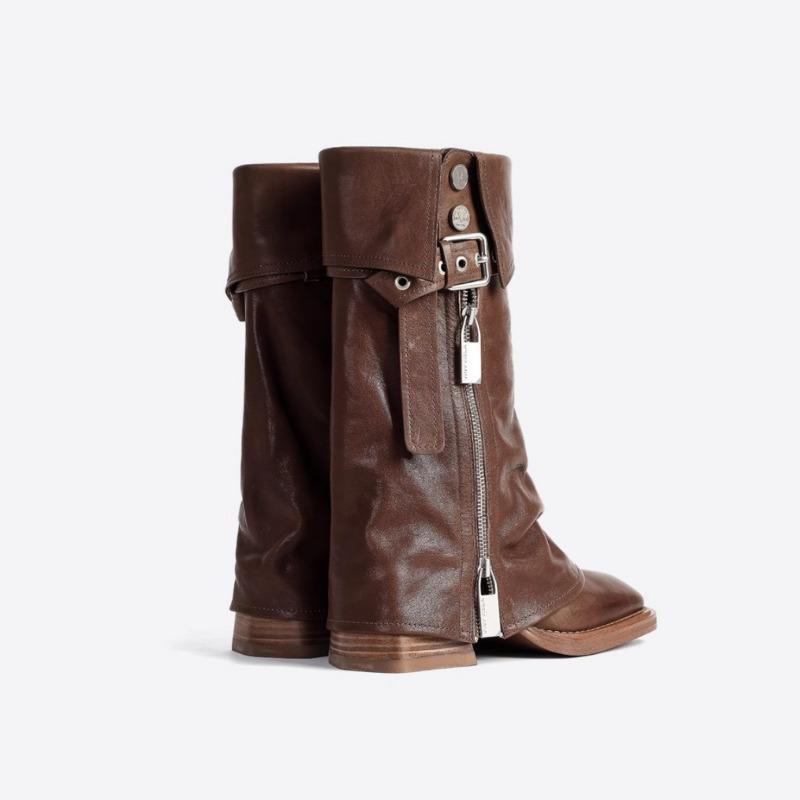 Vintage Suit Flanged Tie Fashion Boots New Autumn and Winter Thick-soled Trousers Stacked Medium Tube Short Boots