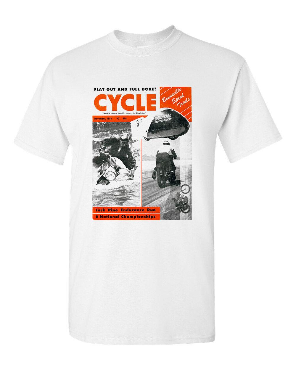 Motorcycle Tee T Shirt White 100% Cotton Vtg Art Cycle November 1953 Retro XL