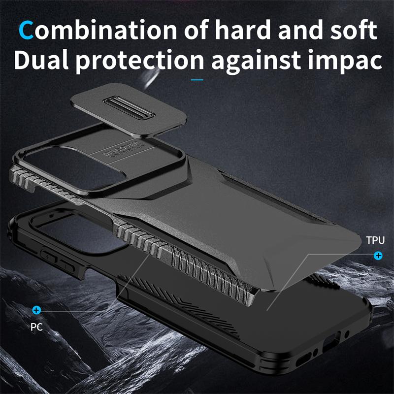 Coque Blindée Hybride Résistante aux Chocs Pour Samsung Galaxy A14 A34 A54 A15 A25 A35 A55 A16 A26 A36 A56 A37 A57 Fenêtre Coulissante Push Cover Arrière