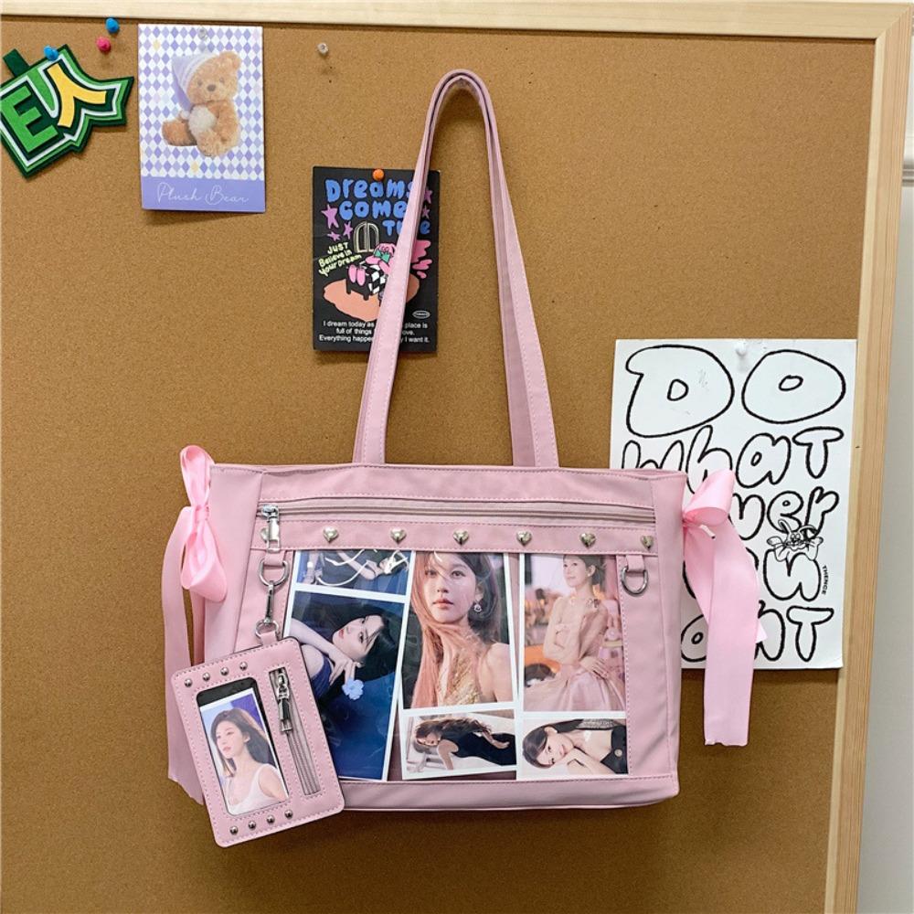 

Y2K Bow Rivet Itabag Badge Display Anime Tote Bag PVC Transparent Shoulder Bag Fans Supplies розовый
