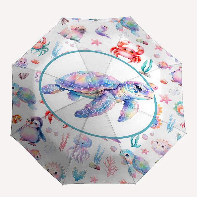 

1PC Sea animals Ocean life Umbrella-8-Rib Reinforced, Automatic Open, Lightweight & Durable, Fashion Accessory for Outdoor, Beach L0397