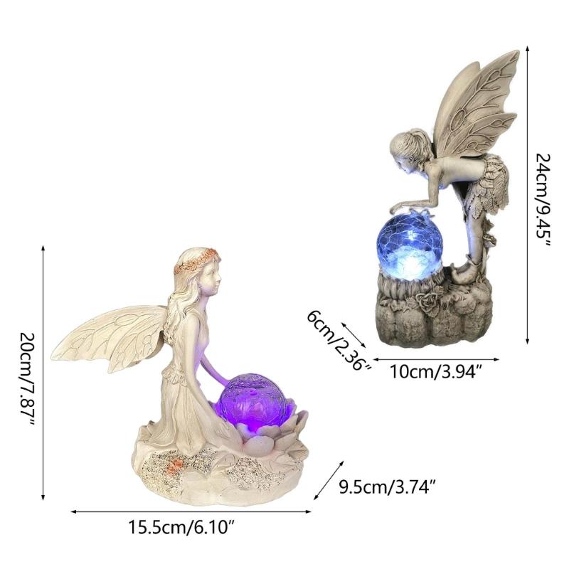 Angel Garden Figurine Outdoor Garden Statue Fairy Garden Figurine with LED Solar Light for Garden Lawn Yard Decoration