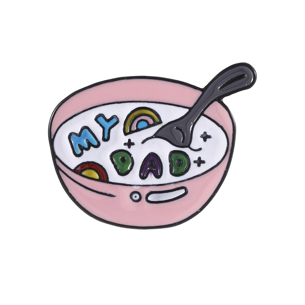 

Cute Sweetmeats Food Badge Funny Family Love My Dad Mom Son Enamel Brooches Colorful Rainbow Bowl Cereals and Milk Shaped Pins