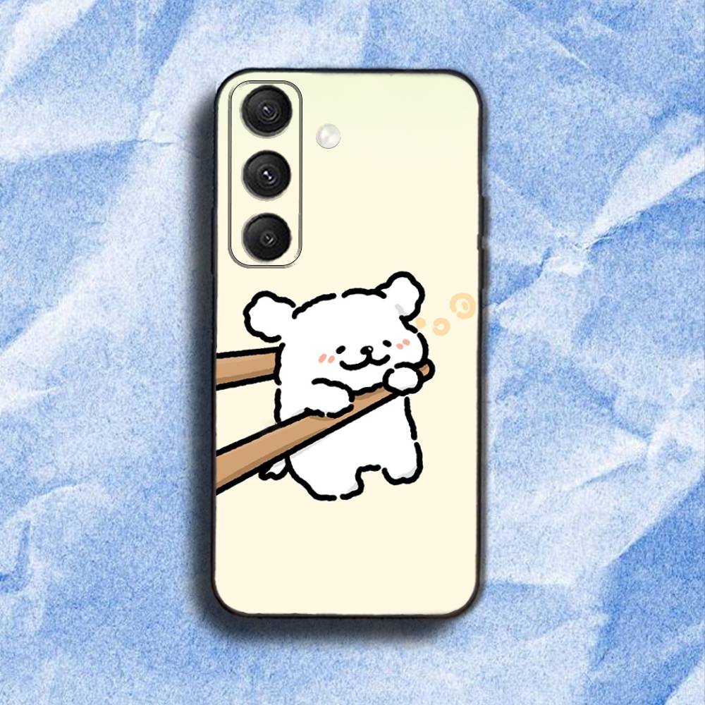 

K-Korea line p-puppy Maltese Phone Case For Samsung S 25,24,23,22,30,21,10,9,Ultra,Plus,Lite,FE,4,5G Black Soft Case samsungS24ULTRA