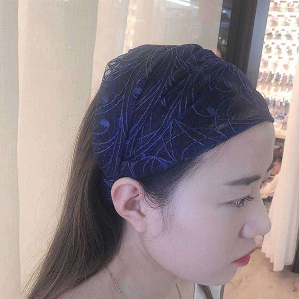 Wide edge headband Korean Headwear Women Headband Mesh Hairbands Fashion Lace Flower Hairbands