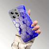 Abstract Blue Light Neon Honeycomb Pattern Electroplated Glass Case For iPhone 17 16 15 14 13 12 Pro Max Plus 16E 17 Air Cover